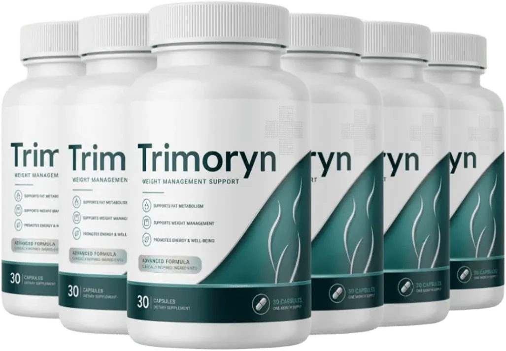 Six Trimoryn bottles arranged in a row