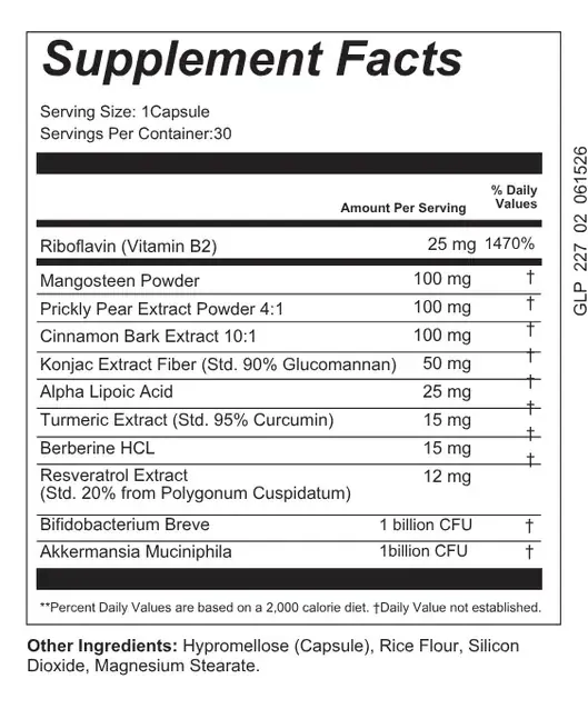 Trimoryn Supplement Facts panel with numbered call-outs