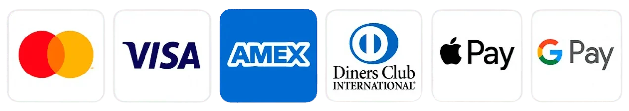 Accepted cards: Visa, Mastercard, American Express, Discover
